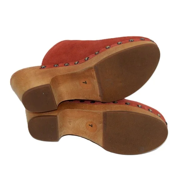 Corso Como Suede Studded Platform Clog Mules Women's Size 7 Rust Orange